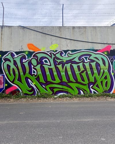 Green and Blue Stylewriting by Kidney. This Graffiti is located in Bali, Indonesia and was created in 2023.