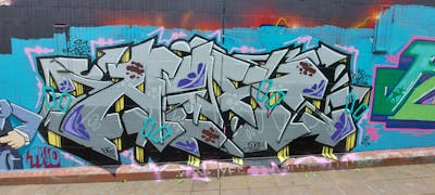 Chrome Stylewriting by AiSONE dpc two. This Graffiti is located in Leicester, United Kingdom and was created in 2021. This Graffiti can be described as Stylewriting and Wall of Fame.