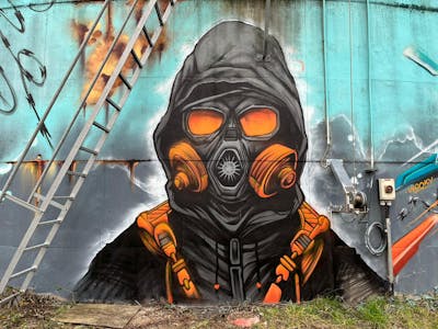 Grey and Orange Characters by angst. This Graffiti is located in Germany and was created in 2023.