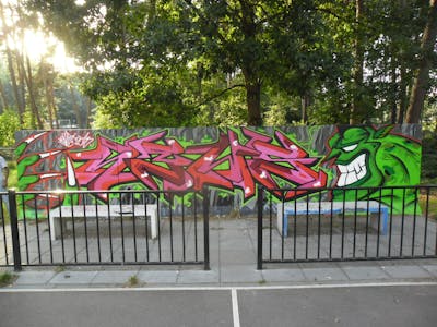 Red and Light Green Stylewriting by News. This Graffiti is located in Tilburg, Netherlands and was created in 2013. This Graffiti can be described as Stylewriting and Wall of Fame.