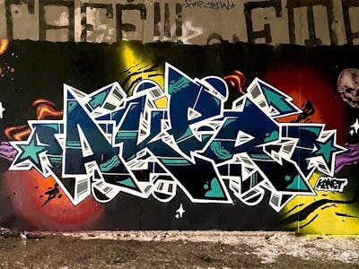 Blue and Colorful Stylewriting by Aker. This Graffiti is located in Barcelona, Spain and was created in 2021.