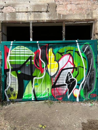 Colorful and Light Green Streetart by Moosem135. This Graffiti is located in Baku, Azerbaijan and was created in 2022. This Graffiti can be described as Streetart and Abandoned.