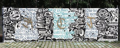 White and Black Characters by Hülpman, Parisurteil, OST and PÜTK. This Graffiti is located in Berlin, Germany and was created in 2020. This Graffiti can be described as Characters, Handstyles and Streetart.