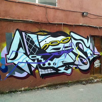 Colorful and Light Blue Stylewriting by Moosem135. This Graffiti is located in Baku, Azerbaijan and was created in 2019. This Graffiti can be described as Stylewriting and Street Bombing.