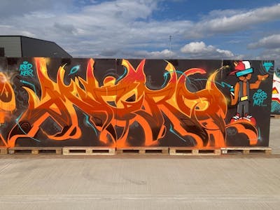 Orange and Brown Stylewriting by Micro79. This Graffiti is located in Bradford, United Kingdom and was created in 2022. This Graffiti can be described as Stylewriting, Characters and Wall of Fame.
