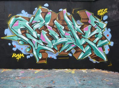 Cyan and Brown and Colorful Stylewriting by Chips and CDSK. This Graffiti is located in London, United Kingdom and was created in 2023.