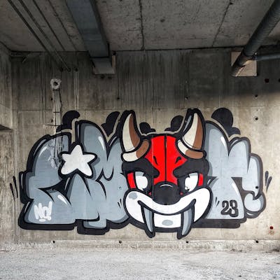 Grey and Black and Red Stylewriting by Cimet. This Graffiti is located in Zagreb, Croatia and was created in 2023. This Graffiti can be described as Stylewriting, Characters and Throw Up.
