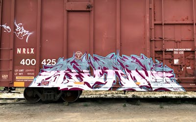 Coralle and Grey and White Stylewriting by Burn and TFS. This Graffiti is located in United States and was created in 2015. This Graffiti can be described as Stylewriting, Trains and Freights.