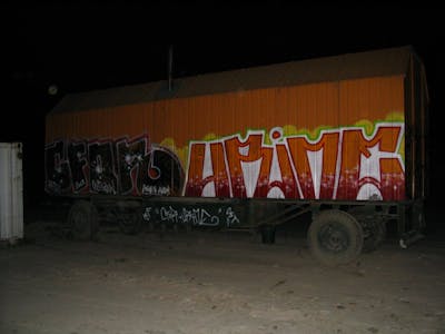 Orange Stylewriting by urine, kafor and OST. This Graffiti is located in Delitzsch, Germany and was created in 2006. This Graffiti can be described as Stylewriting and Cars.