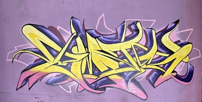 Yellow and Coralle Stylewriting by EmzG. This Graffiti is located in Zug, Switzerland and was created in 2022.