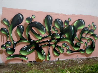 Black and Coralle and Light Green 3D by Kezam. This Graffiti is located in Auckland, New Zealand and was created in 2023. This Graffiti can be described as 3D and Stylewriting.