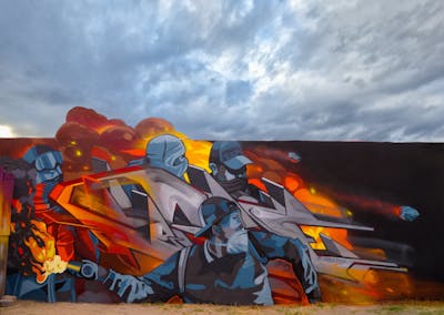 Orange and Light Blue Characters by Noble and GxP. This Graffiti is located in Morelos, Mexico and was created in 2022. This Graffiti can be described as Characters and Stylewriting.