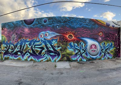 Colorful Stylewriting by Pocko, MIW, Lick and igm crew. This Graffiti is located in Las Vegas, United States and was created in 2024. This Graffiti can be described as Stylewriting, Characters, Streetart and Wall of Fame.