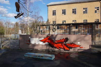 Red Stylewriting by TMF and Kan. This Graffiti is located in Weimar, Germany and was created in 2020. This Graffiti can be described as Stylewriting and 3D.