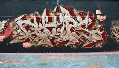 Brown and Beige and Red Stylewriting by CDSK and Chips. This Graffiti is located in London, United Kingdom and was created in 2023. This Graffiti can be described as Stylewriting and Wall of Fame.