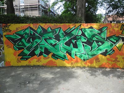 Light Green and Green Stylewriting by News. This Graffiti is located in Tilburg, Netherlands and was created in 2014. This Graffiti can be described as Stylewriting and Wall of Fame.