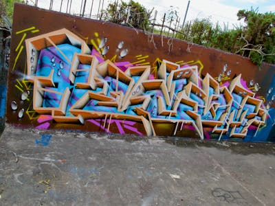 Colorful Stylewriting by Kezam. This Graffiti is located in Auckland, New Zealand and was created in 2021. This Graffiti can be described as Stylewriting and 3D.