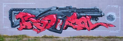 Grey and Red and Coralle Stylewriting by Posa. This Graffiti is located in Delitzsch, Germany and was created in 2022.