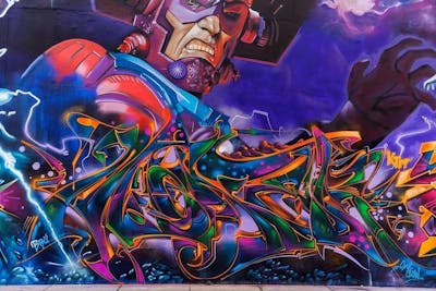 Colorful Murals by N2S and mono. This Graffiti is located in Lima, Peru and was created in 2021. This Graffiti can be described as Murals, Characters, Stylewriting and Special.