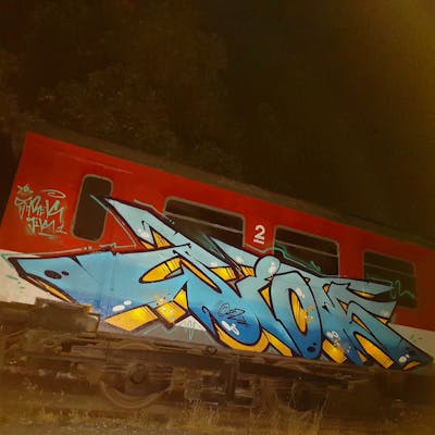 Colorful Stylewriting by Riots. This Graffiti is located in Jena, Germany and was created in 2022. This Graffiti can be described as Stylewriting and Trains.