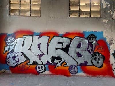 Chrome and Colorful Stylewriting by KNEB. This Graffiti is located in Cyprus and was created in 2021. This Graffiti can be described as Stylewriting, Characters and Abandoned.