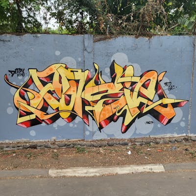 Yellow and Orange and Grey Stylewriting by fasthirteen. This Graffiti is located in Jakarta, Indonesia and was created in 2023.
