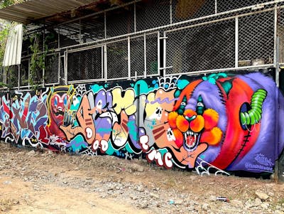Colorful Stylewriting by PANDADEW, Hootive, Sorimeo and Komkrit. This Graffiti is located in Thailand and was created in 2023. This Graffiti can be described as Stylewriting, Characters and Streetart.