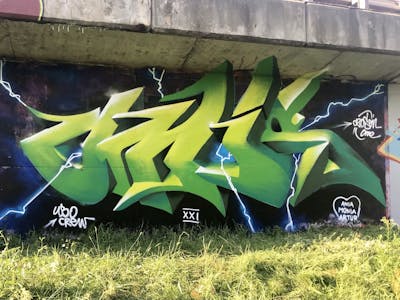 Light Green Stylewriting by Czosen1. This Graffiti is located in Warsaw, Poland and was created in 2021. This Graffiti can be described as Stylewriting and Wall of Fame.