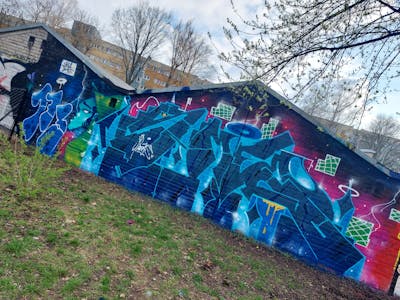 Blue and Light Blue and Colorful Stylewriting by Fems173. This Graffiti is located in lublin, Poland and was created in 2023. This Graffiti can be described as Stylewriting and Characters.