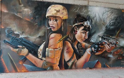 Grey and Brown Characters by Searok and Bublegum. This Graffiti is located in Barcelona, Spain and was created in 2022. This Graffiti can be described as Characters and Murals.