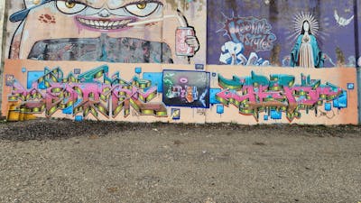 Colorful Stylewriting by sik, fil and Tek. This Graffiti is located in Lleida, Spain and was created in 2024. This Graffiti can be described as Stylewriting, Characters and Streetart.