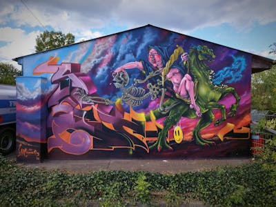 Colorful Stylewriting by edge, sert, Klemensderdritte and Ultimas Crew. This Graffiti is located in Saalfeld, Germany and was created in 2022. This Graffiti can be described as Stylewriting, Murals and Characters.