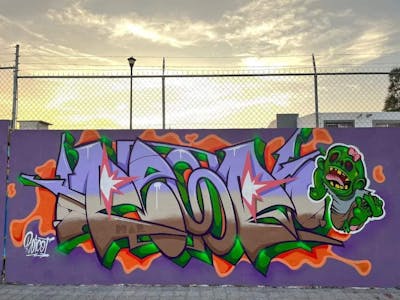 Colorful and Orange Stylewriting by Peor. This Graffiti is located in COATZACOALCOS, Mexico and was created in 2022. This Graffiti can be described as Stylewriting and Characters.