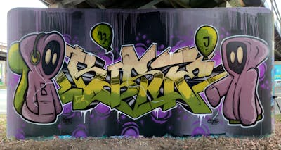 Colorful Stylewriting by HAMPI and BISTE. This Graffiti is located in MÜNSTER, Germany and was created in 2022. This Graffiti can be described as Stylewriting, Characters and Wall of Fame.