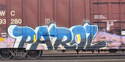 Light Blue and White and Black Stylewriting by Parol. This Graffiti is located in United States and was created in 2019. This Graffiti can be described as Stylewriting, Trains and Freights.