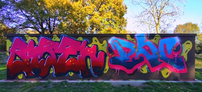 Colorful Stylewriting by HAMPI, PBC and BISEK. This Graffiti is located in IBBENBÜREN, Germany and was created in 2022. This Graffiti can be described as Stylewriting and Wall of Fame.