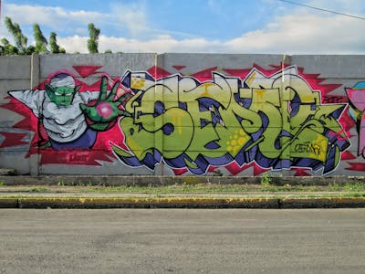 Light Green and Red and Violet Stylewriting by Semp. This Graffiti is located in Venezuela and was created in 2023. This Graffiti can be described as Stylewriting and Characters.