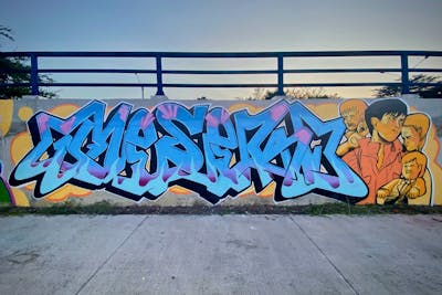 Light Blue and Beige Stylewriting by Mesek. This Graffiti is located in Cali, Colombia and was created in 2023. This Graffiti can be described as Stylewriting and Characters.