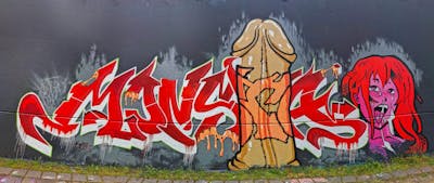 Red Stylewriting by MONSTA and RATTE. This Graffiti is located in Hamburg, Germany and was created in 2024. This Graffiti can be described as Stylewriting and Characters.