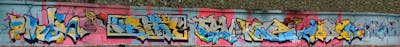 Colorful Stylewriting by Dreck, urine, Tosh, kafor, mobar, OST and Kasper. This Graffiti is located in Berlin, Germany and was created in 2008. This Graffiti can be described as Stylewriting, Characters and Wall of Fame.
