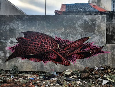 Red and Black Abandoned by Reel.jas. This Graffiti is located in Yogyakarta, Indonesia and was created in 2022. This Graffiti can be described as Abandoned, 3D, Stylewriting and Futuristic.