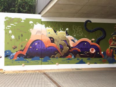 Colorful Stylewriting by Rens. This Graffiti is located in Luxembourg and was created in 2017. This Graffiti can be described as Stylewriting, Characters, Murals and Futuristic.