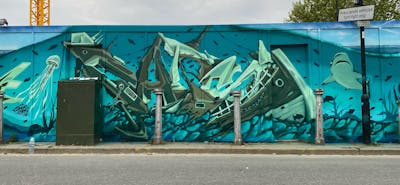 Green and Cyan and Light Green Stylewriting by Chips and CDSK. This Graffiti is located in London, United Kingdom and was created in 2022. This Graffiti can be described as Stylewriting and Characters.