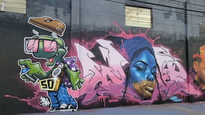 Colorful Stylewriting by Whyre87 and Binho. This Graffiti is located in Sao Paulo, Brazil and was created in 2023. This Graffiti can be described as Stylewriting, Characters and Wall of Fame.