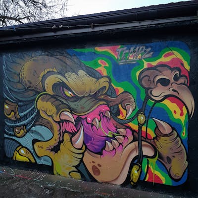 Colorful Characters by tempz. This Graffiti is located in Warsaw, Poland and was created in 2020. This Graffiti can be described as Characters and Wall of Fame.
