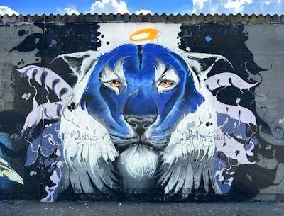 Blue and Grey and White Characters by Cors One. This Graffiti is located in Berlin, Germany and was created in 2023. This Graffiti can be described as Characters, Streetart and Murals.