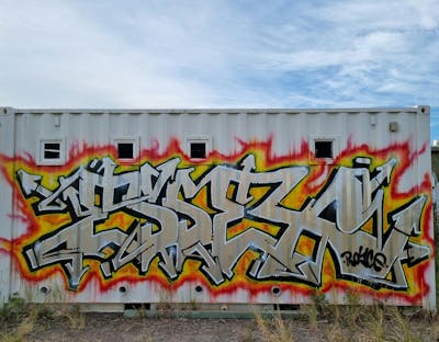 Orange and Yellow and Chrome Stylewriting by ESSEX and TNC. This Graffiti is located in Sunshine Coast, Australia and was created in 2023.