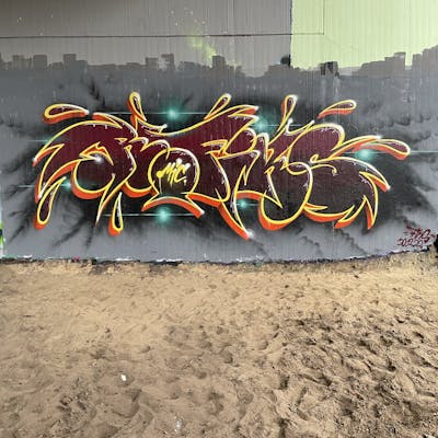 Red and Brown and Yellow Stylewriting by MicRoFiks and Fiks. This Graffiti is located in Germany and was created in 2022. This Graffiti can be described as Stylewriting and Wall of Fame.