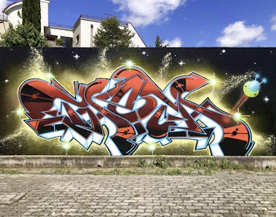 Colorful Stylewriting by Thetan one. This Graffiti is located in Venezia, Italy and was created in 2021. This Graffiti can be described as Stylewriting and Wall of Fame.