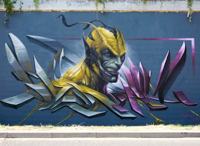 Yellow and Grey and Violet Characters by Spektrum. This Graffiti is located in Berlin, Germany and was created in 2023. This Graffiti can be described as Characters, Stylewriting and 3D.